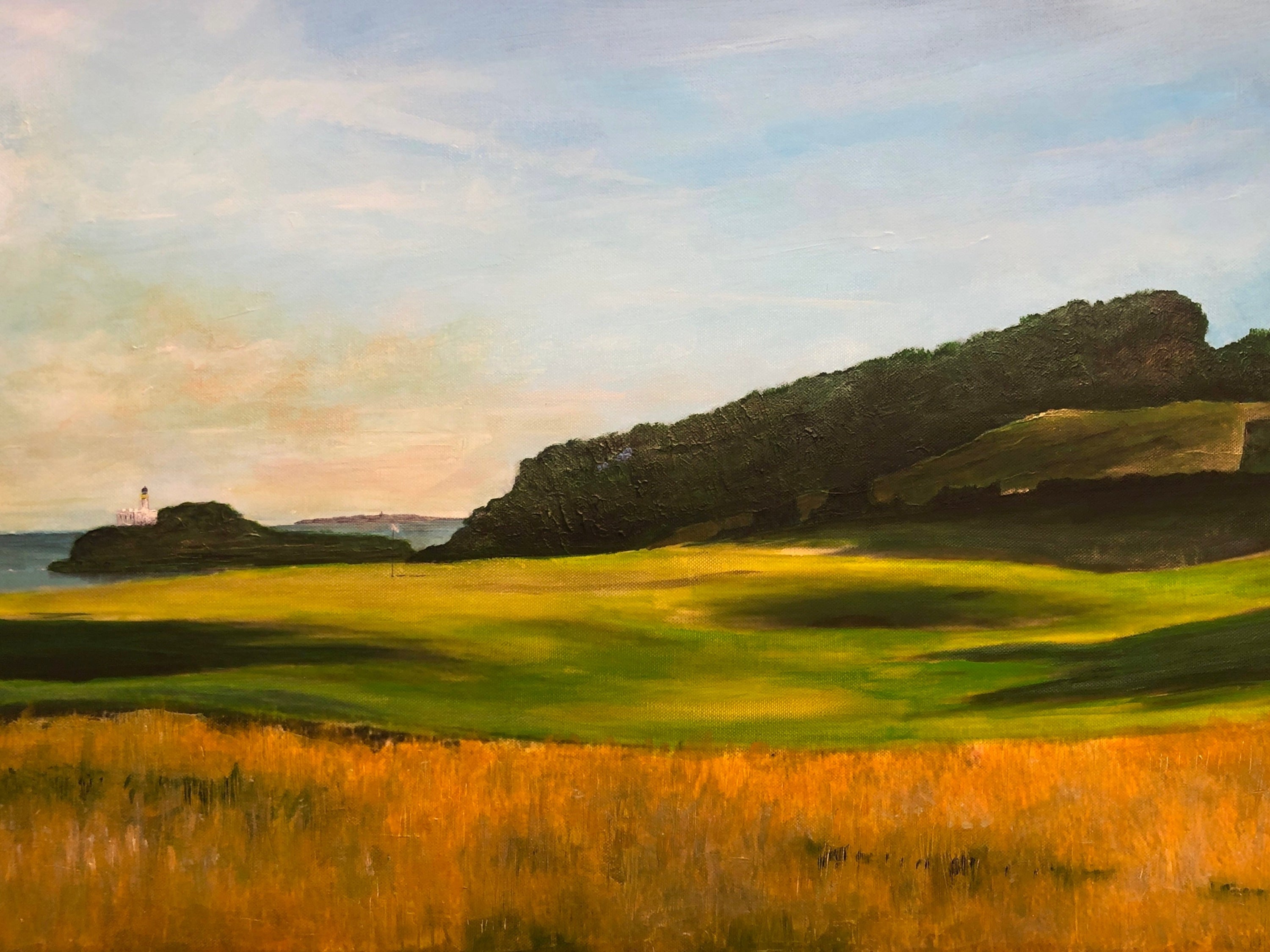 Coastal landscape painting displayed in Renaissance Golf Club Original Painting artwork