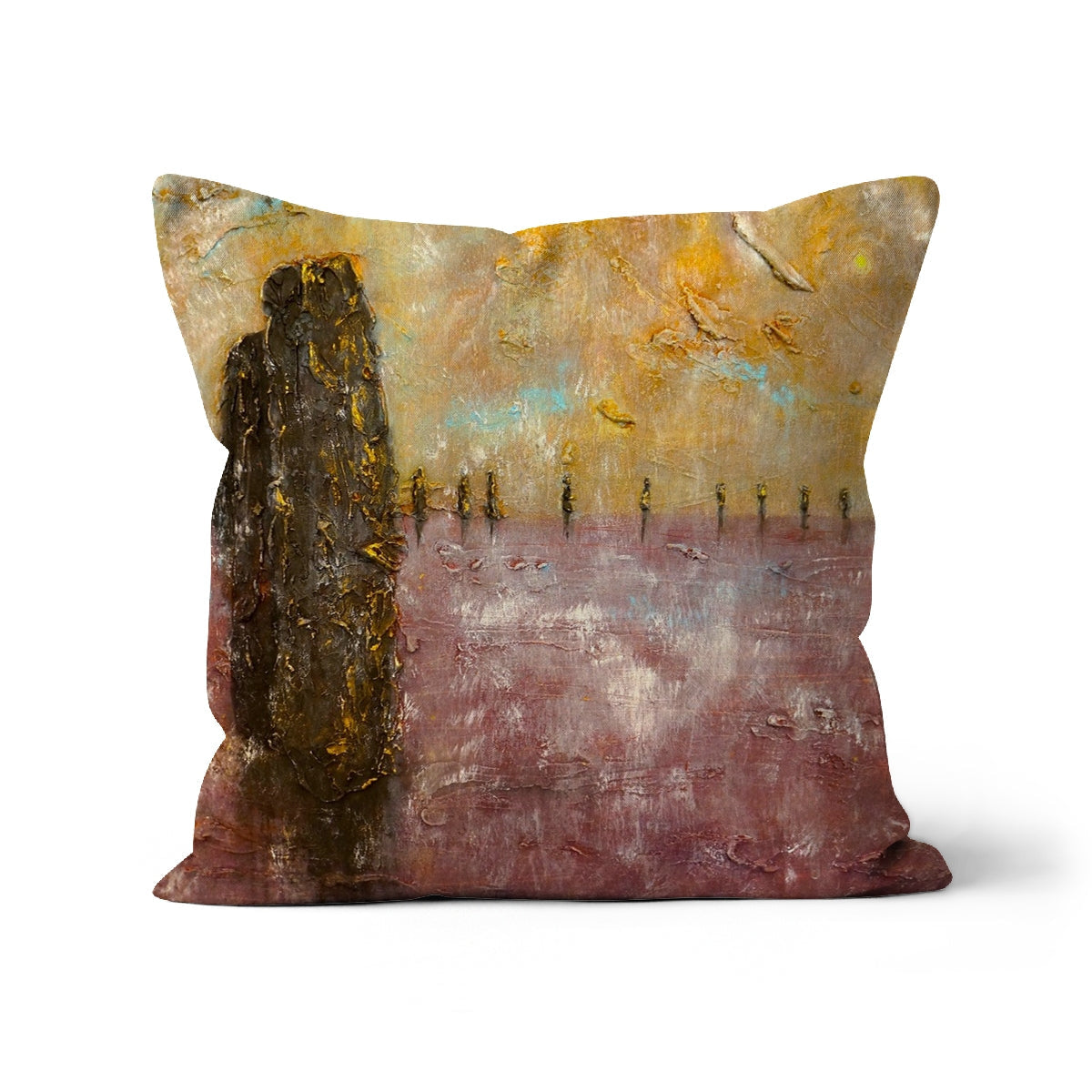 Ring of Brodgar Mist brown beige abstract textured cotton pillow