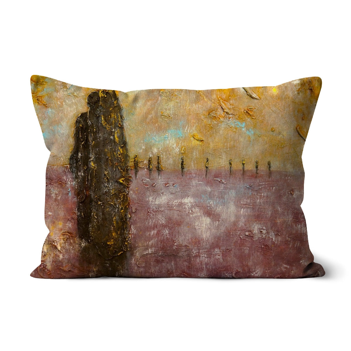 Ring of Brodgar Mist cushion: brown and purple abstract textured design