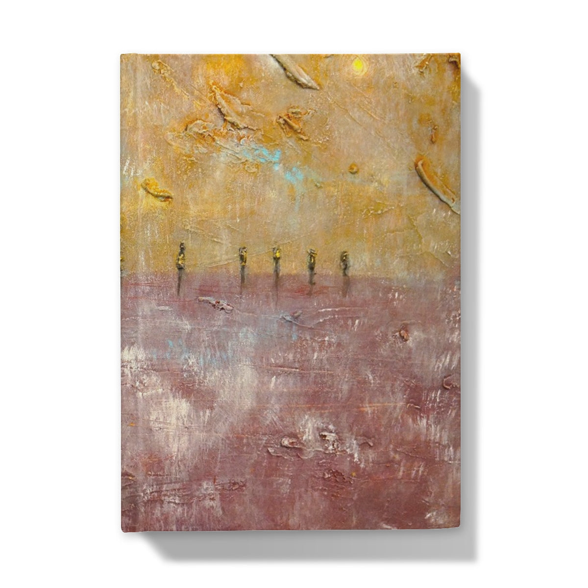 Gold and purple abstract painting on canvas in Ring Of Brodgar Mist journal