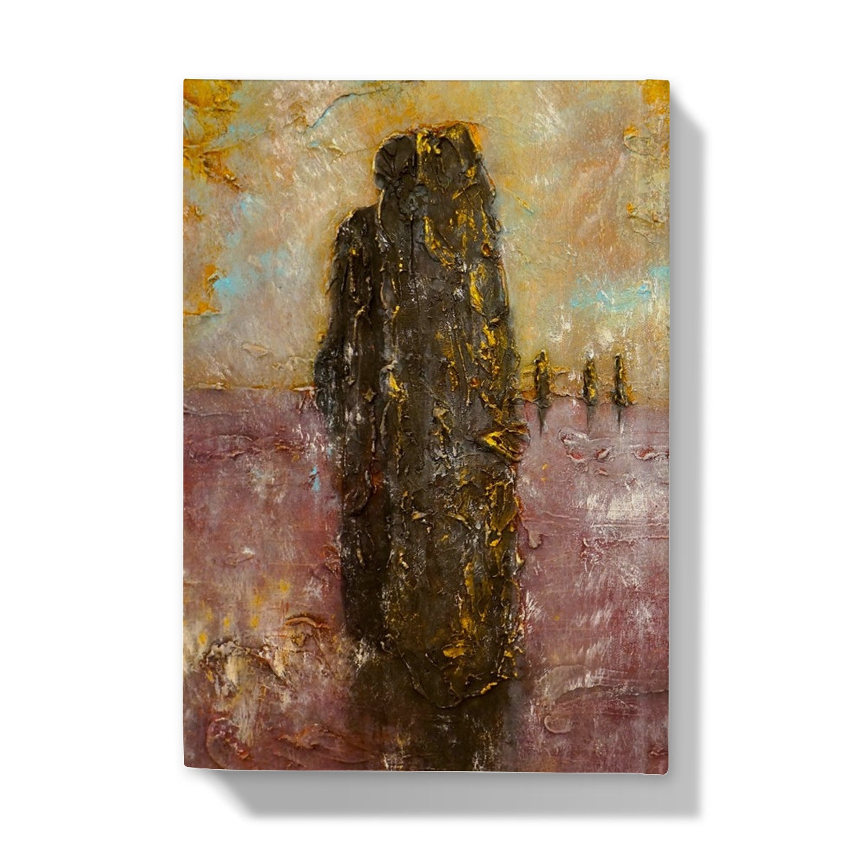 Black abstract textured canvas journal with gold accents, Ring of Brodgar Mist