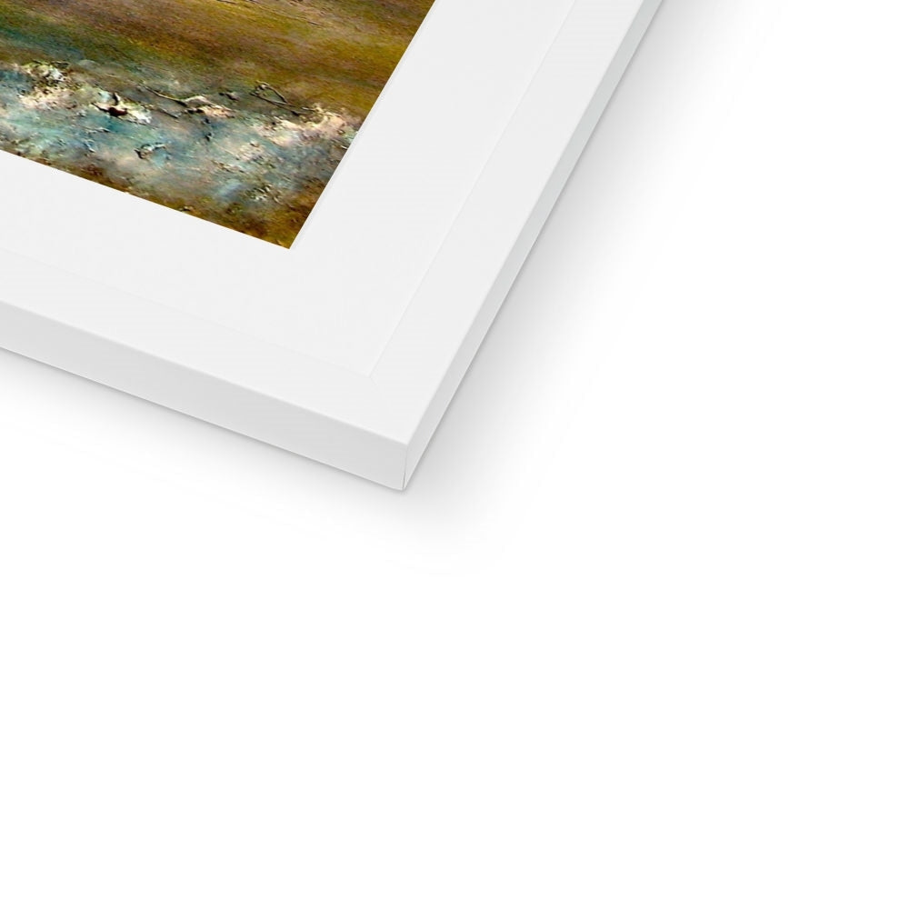 White framed River Clyde Mist canvas print with swirling blue green watercolor