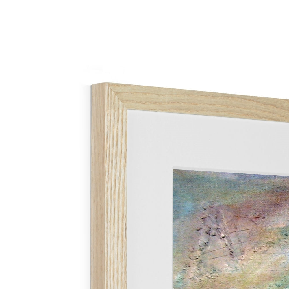 River Clyde Mist abstract painting in light wood frame with white mat