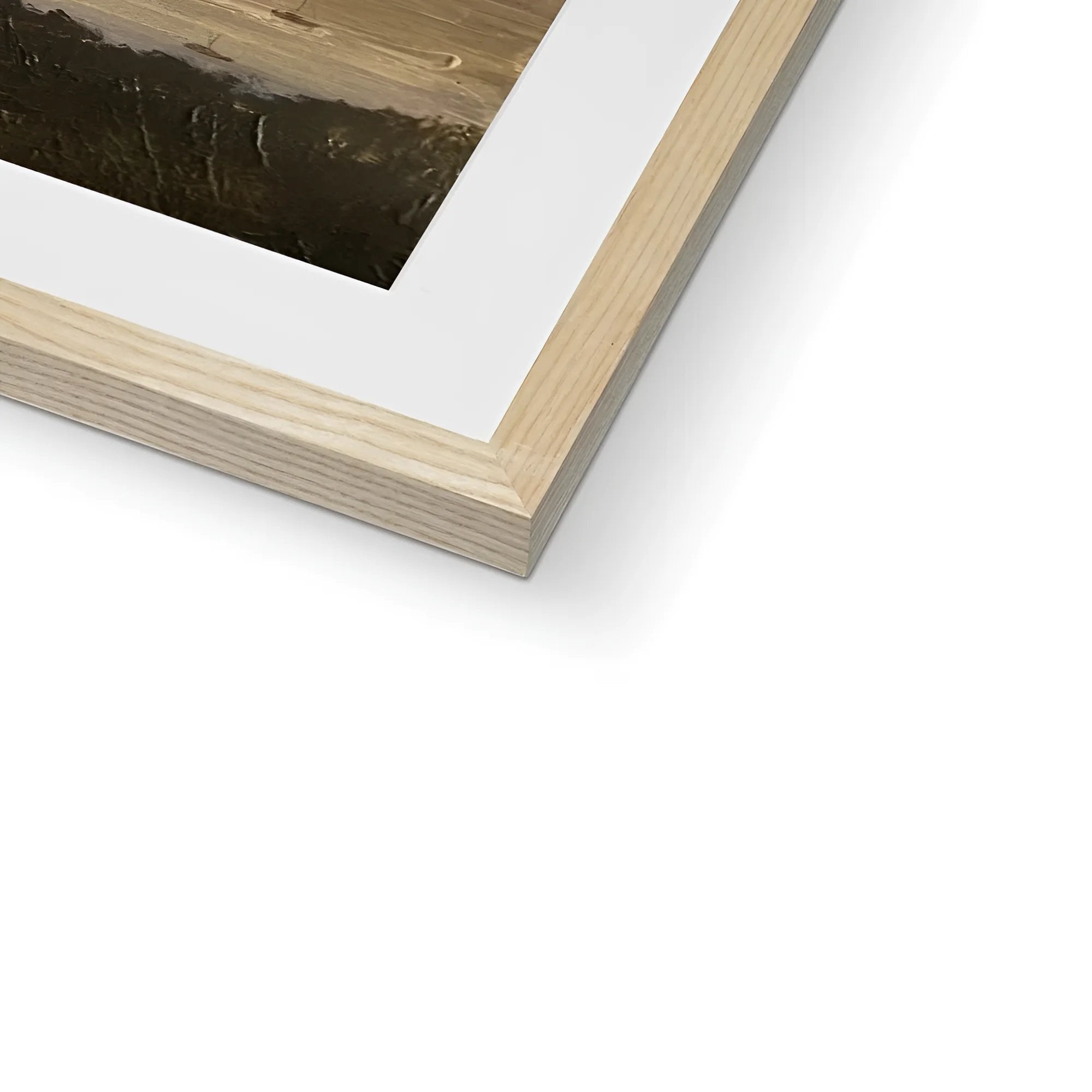 Light wood framed print featuring a white mat and dark abstract River Clyde Twilight artwork