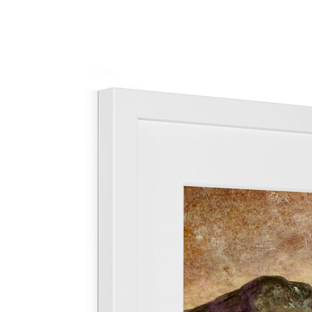 River Clyde Winter Dusk print in white textured frame with dark mountain landscape