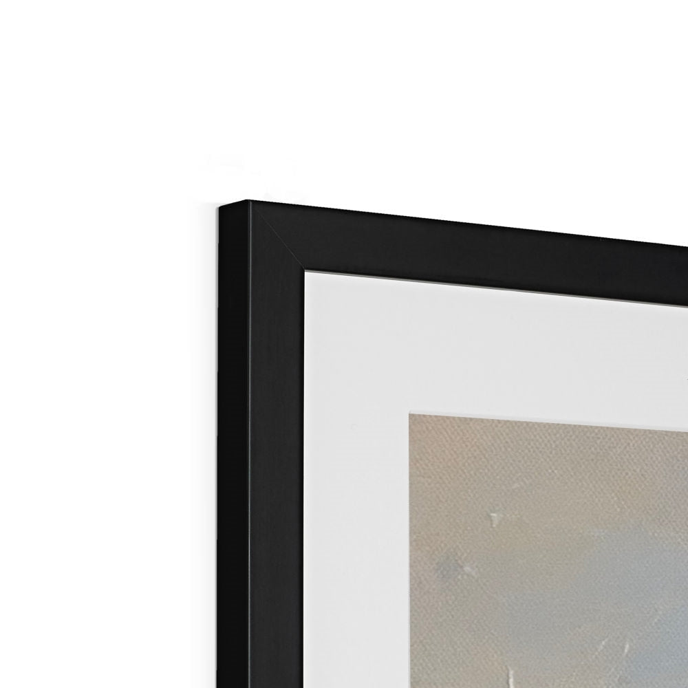 Minimalist beige and gray abstract art print in black frame: The Road To Carbost
