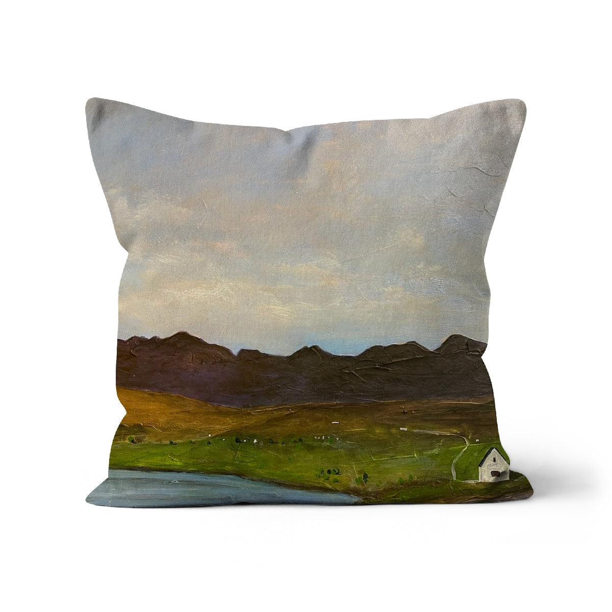 The Road To Carbost cushion with impressionistic mountain landscape