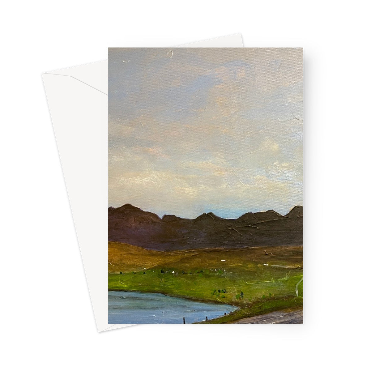 The Road To Carbost greeting card with impressionistic hills and lake