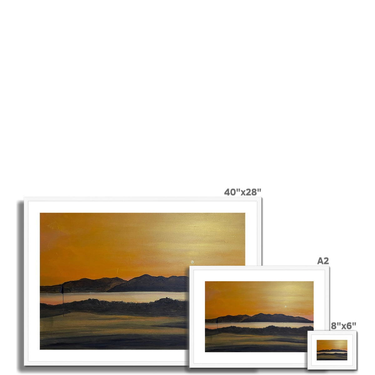 Framed landscape prints of varying sizes showcasing Royal Troon Golf Course 5th Green