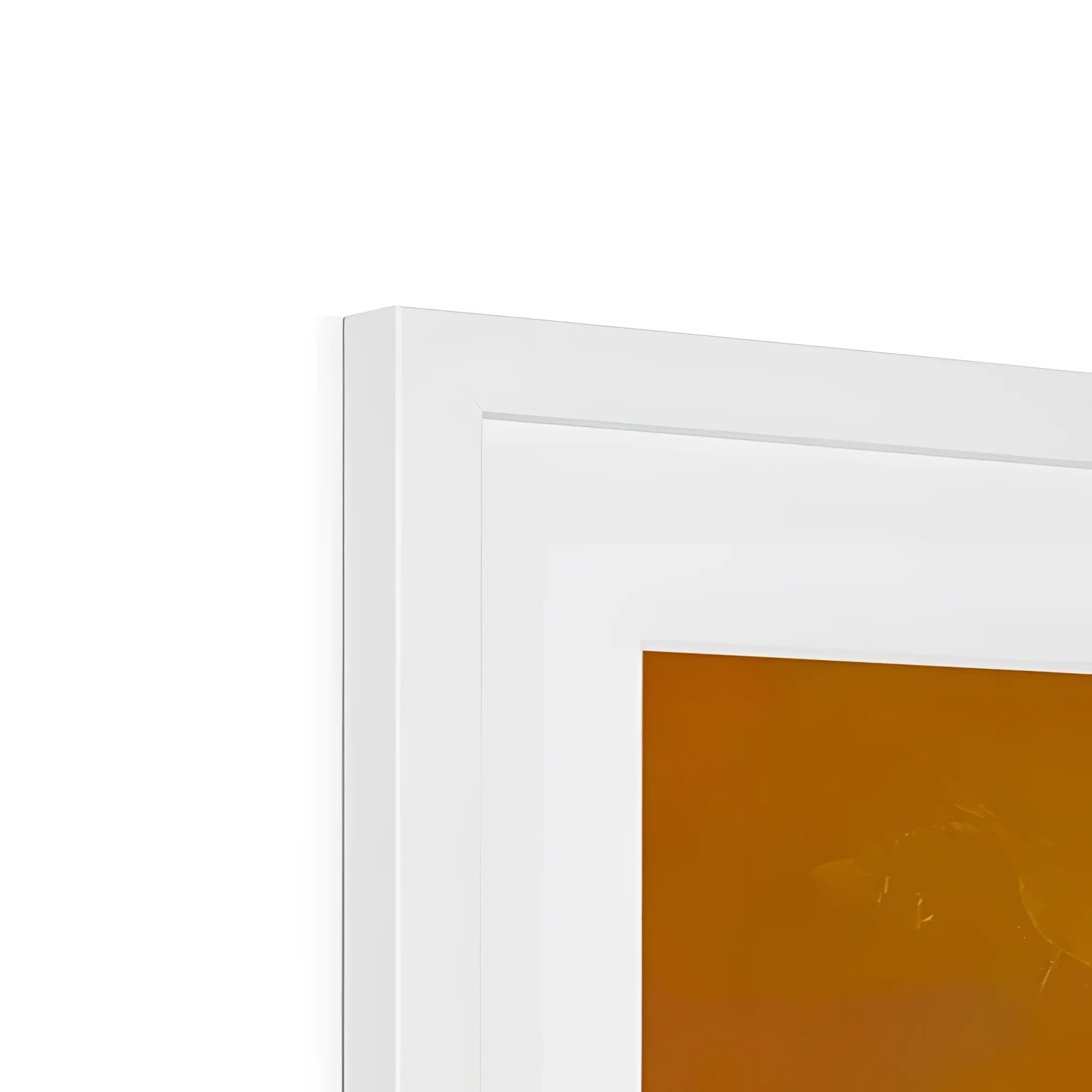 Framed print of orange-brown abstract design on white background at Royal Troon Golf Course