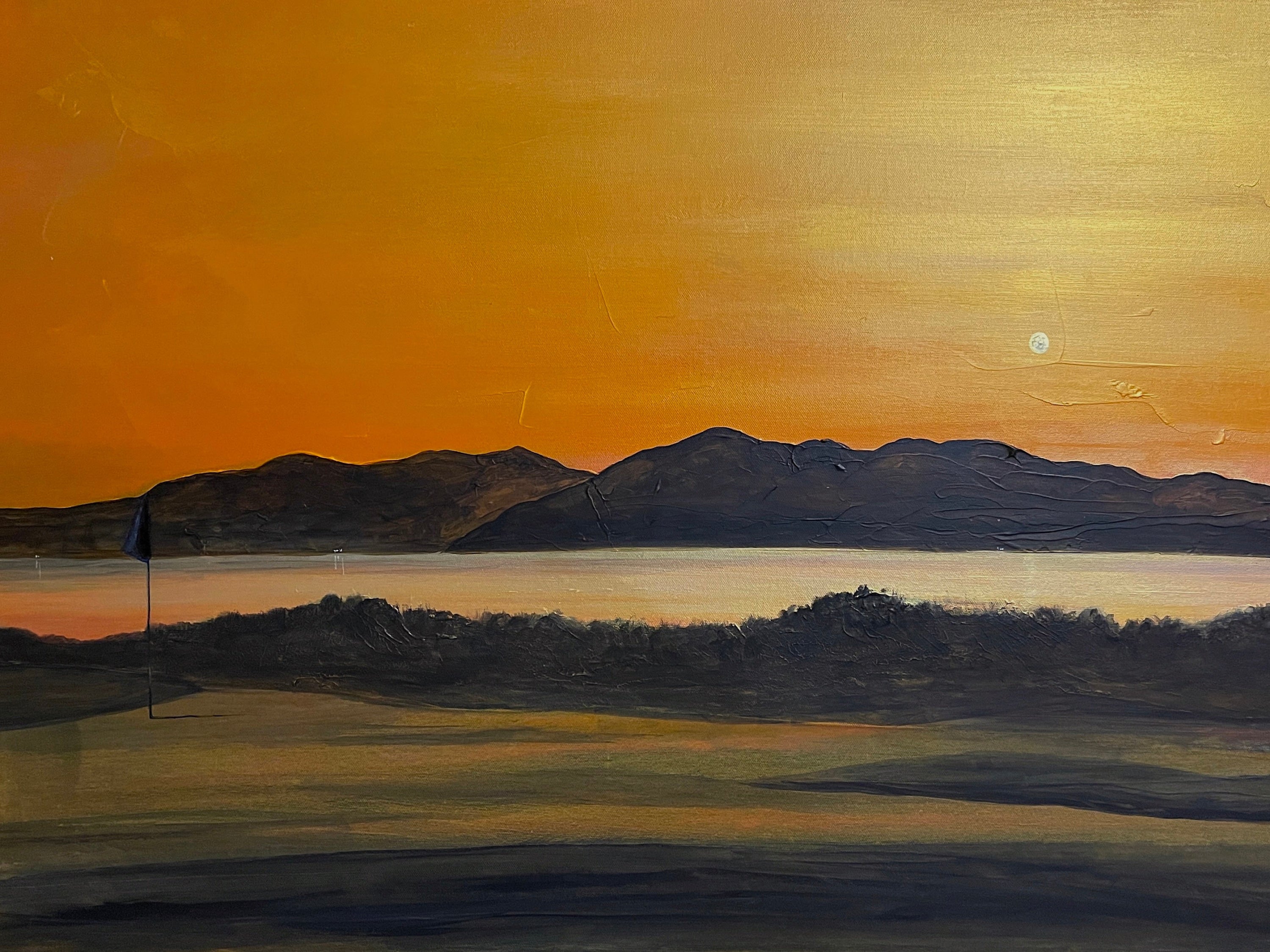 Sunset scene of Royal Troon Golf Course 5th Green painted artwork
