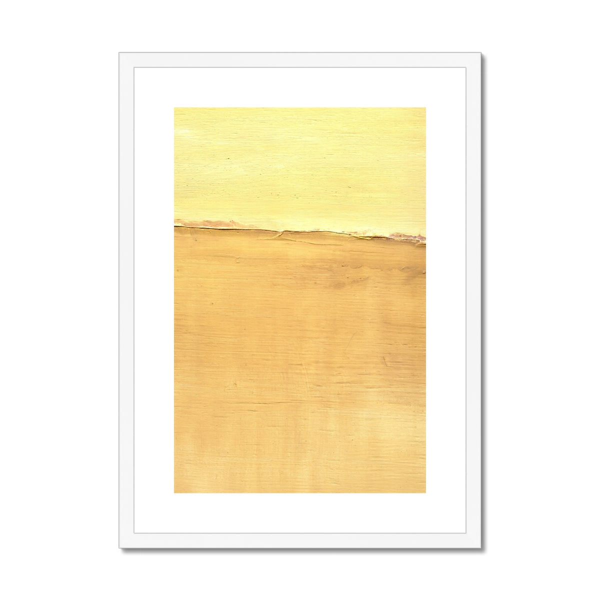 Minimalist Sand Dune abstract print in white frame with gold and yellow bands