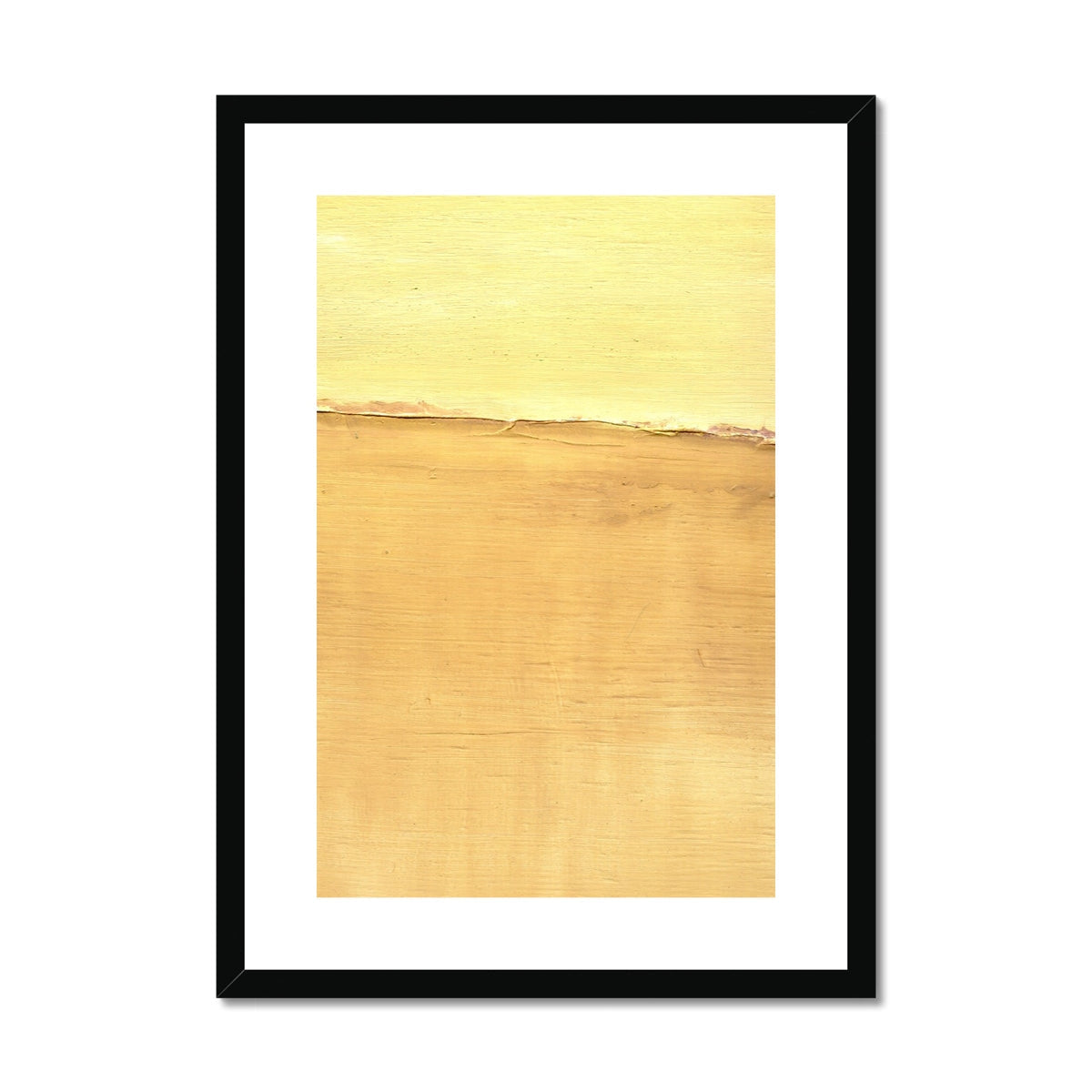 Minimalist Sand Dune abstract print in black frame with gold ochre bands