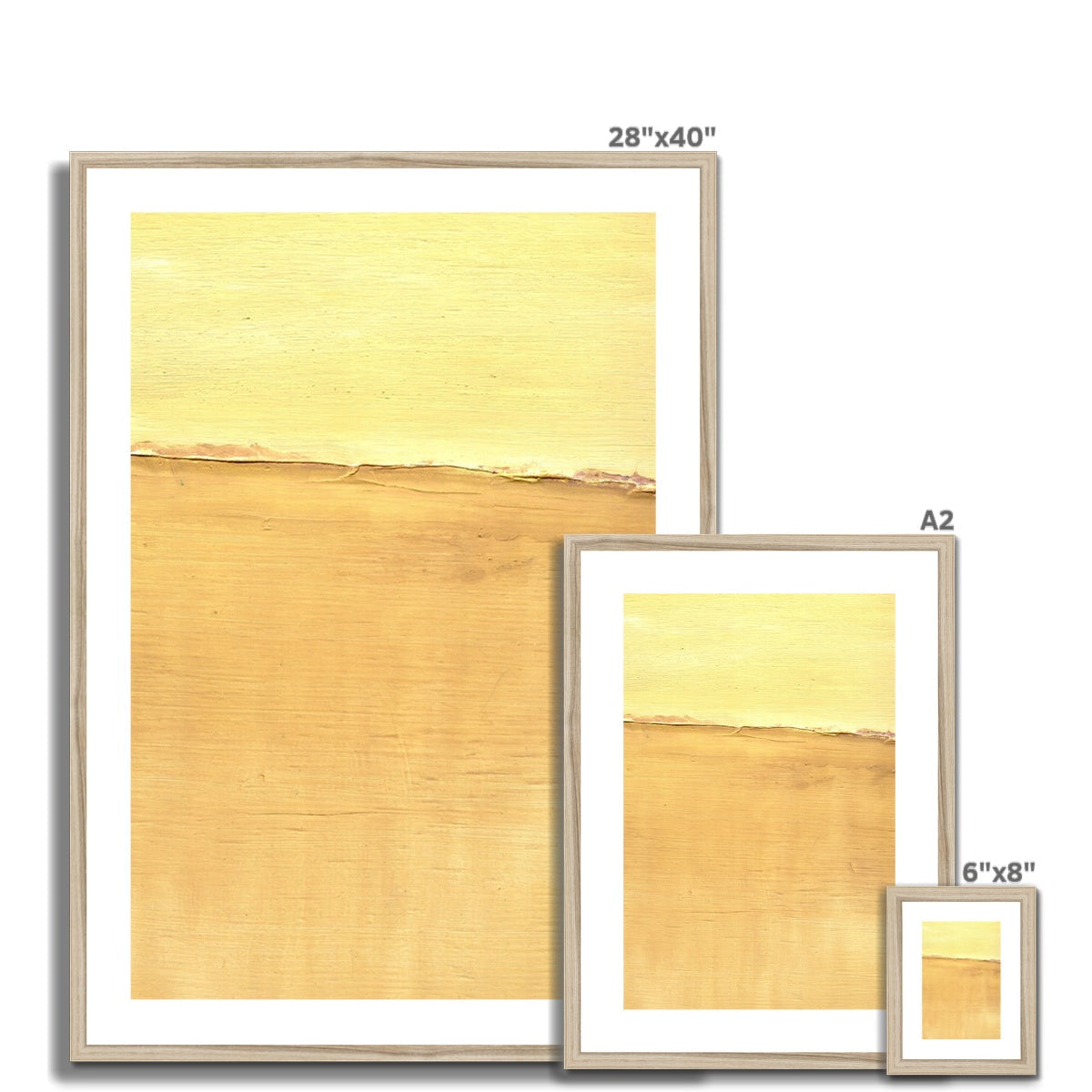 Minimalist Sand Dune abstract print in light wood frame with yellow ochre bands