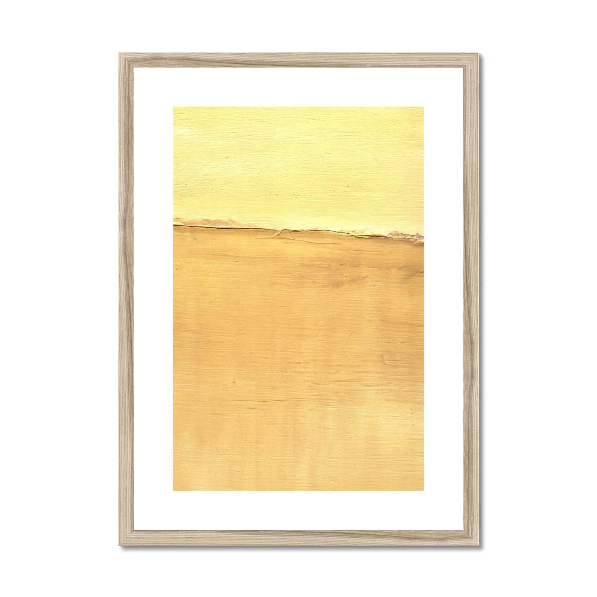 Minimalist Sand Dune abstract print in light wood frame with yellow and brown bands