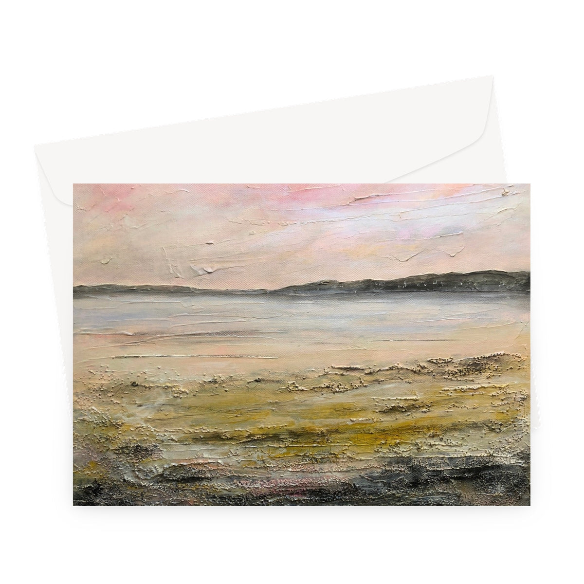 Sandgreen Greeting Card: Pastel Landscape with Textured Pink, Yellow, Green, Blue Hues