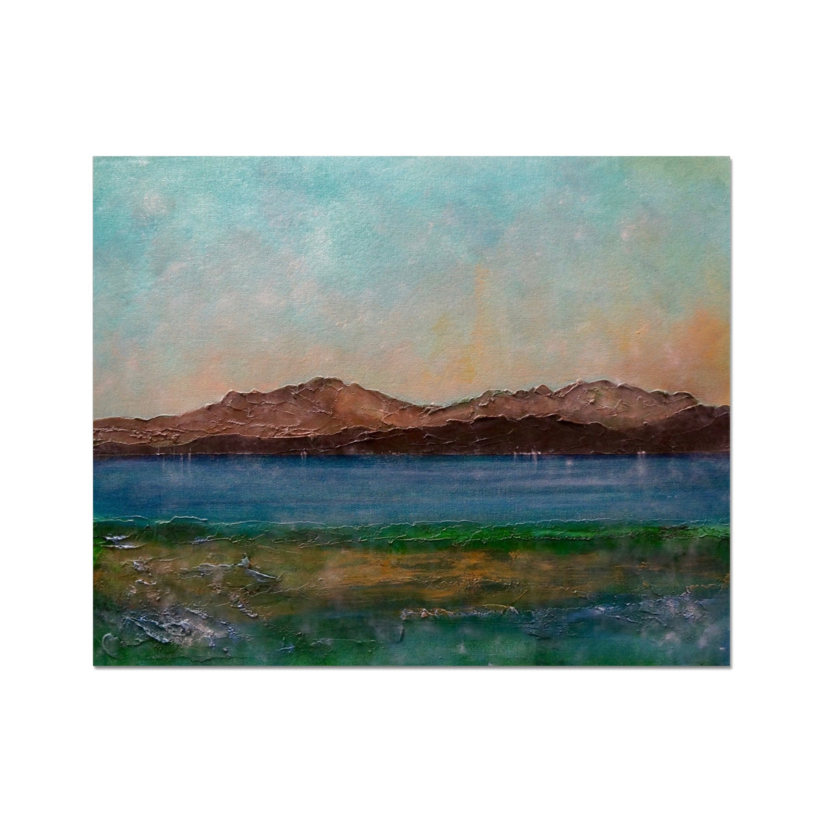 Scalpsie Bay Artist Proof: teal, brown, green abstract textured print