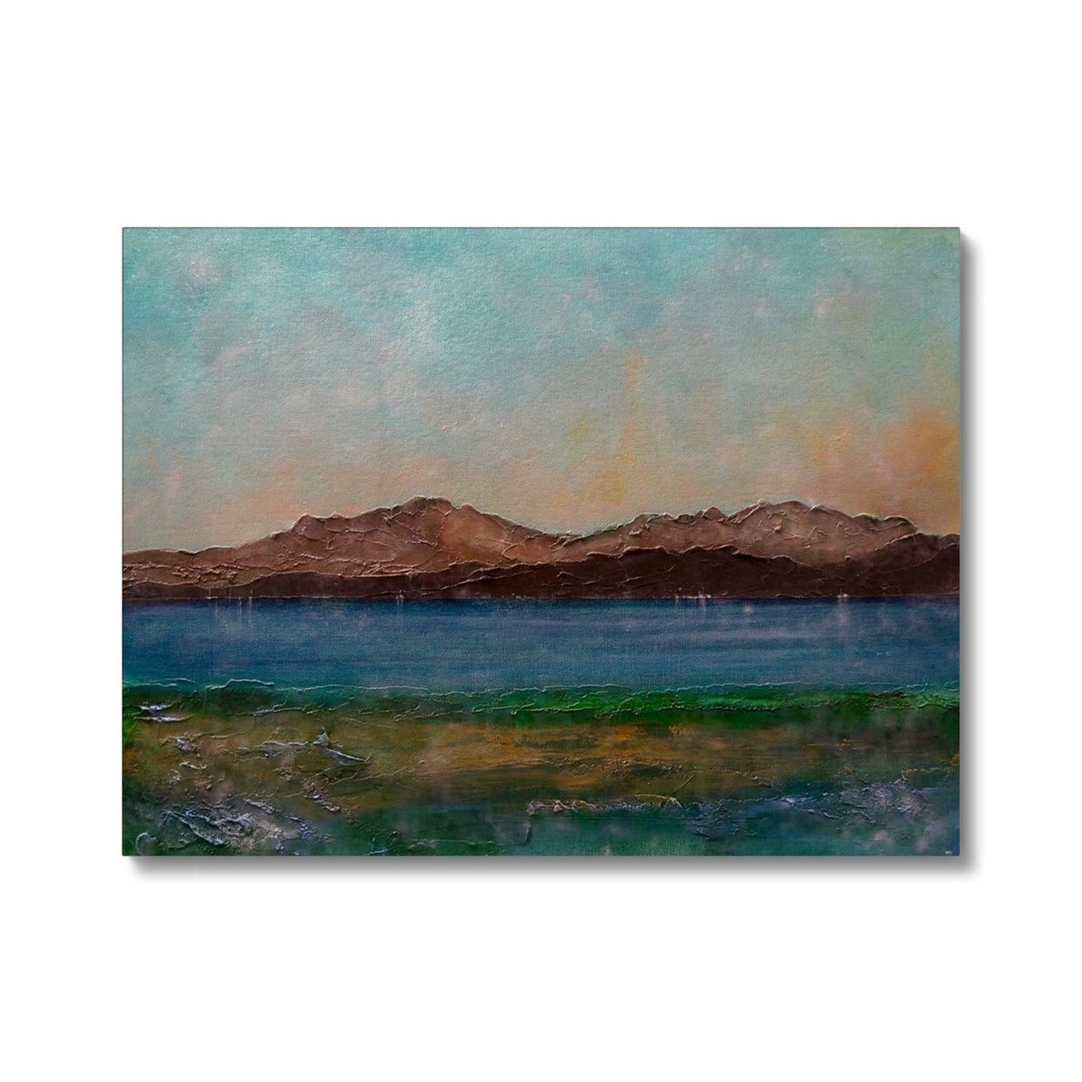 Scalpsie Bay abstract landscape canvas print with earthy browns and teal sky
