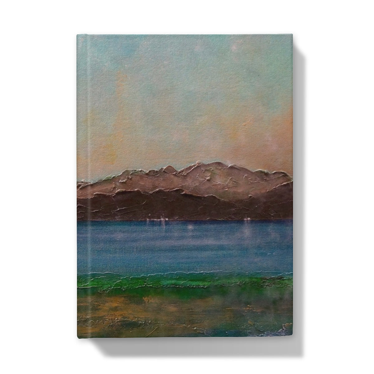 Scalpsie Bay Hardback Journal with textured mountain and water landscape cover