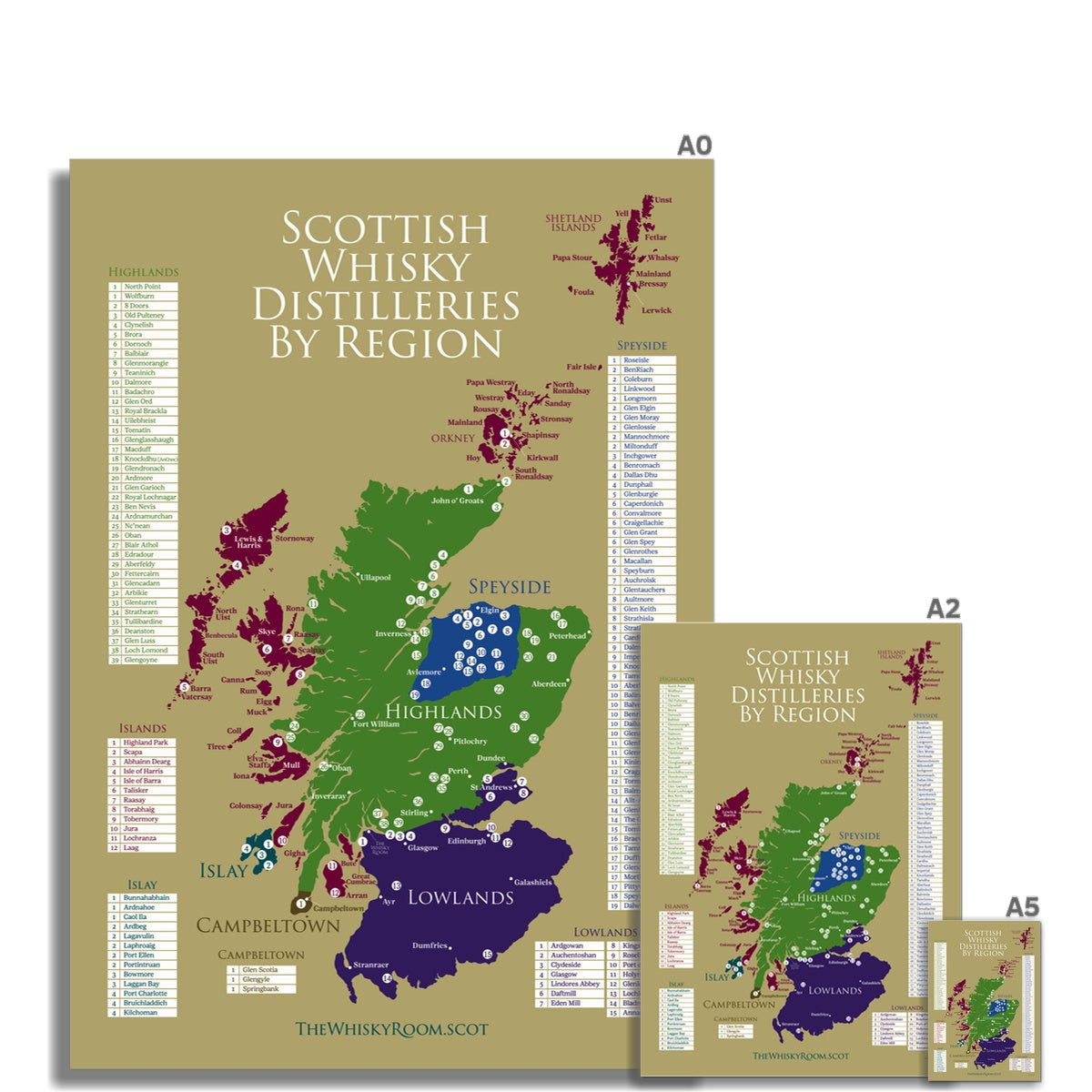 Scottish Whisky Distilleries Map Fine Art Prints Poster Set