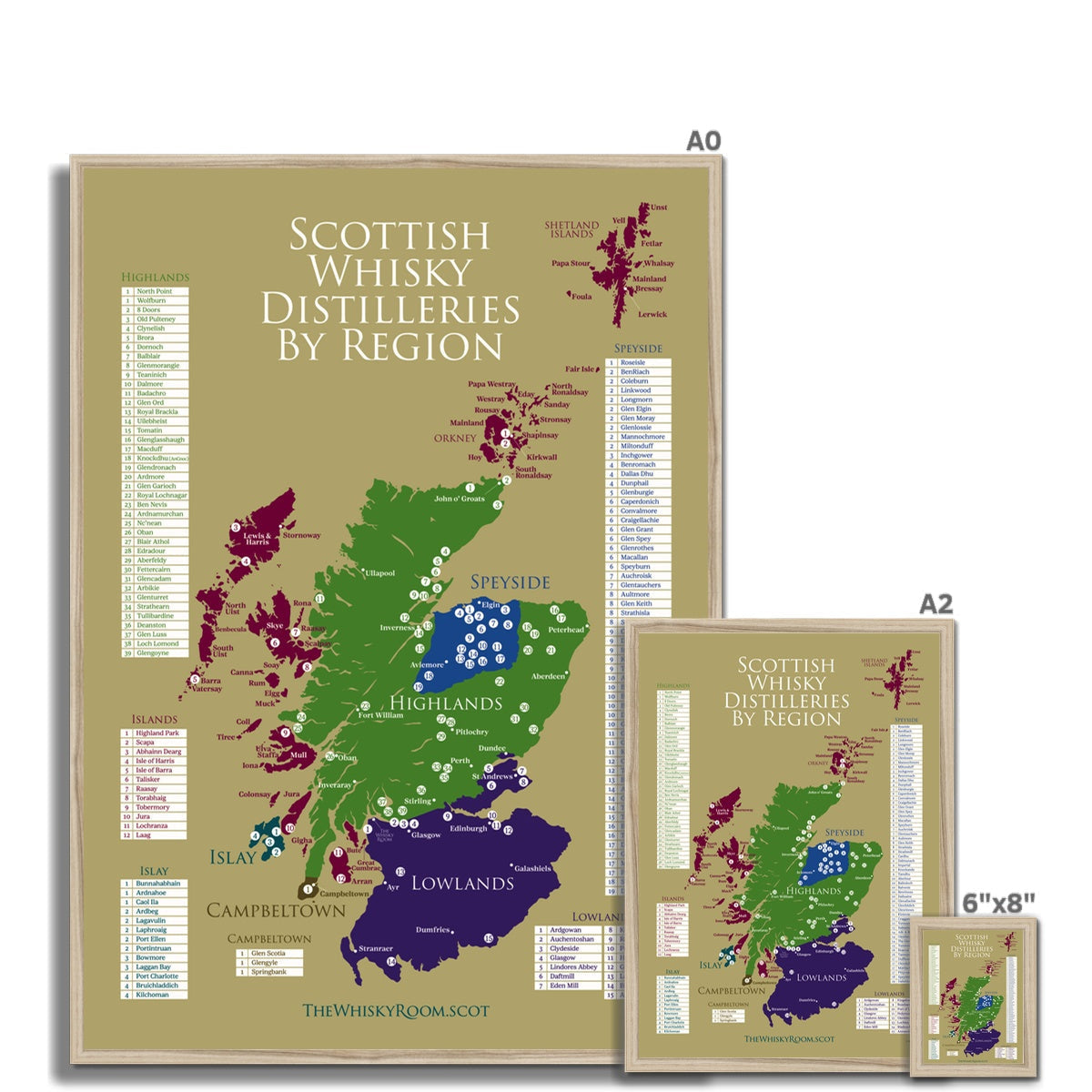 Scottish Whisky Distilleries Map Framed Print Poster