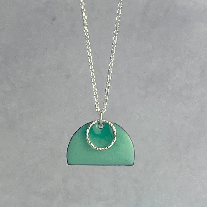 Sea Green Tulip Necklace with teal enamel pendant by Lindsay Mcdowall Jewellery