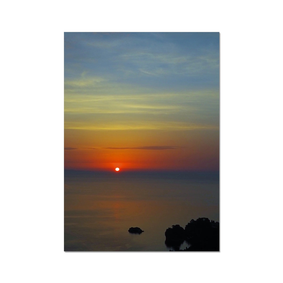 Serene Sicilian Sunrise sunset over calm ocean horizon in fine art print