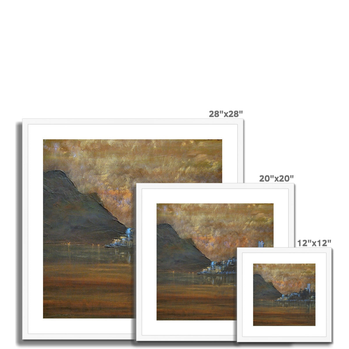 28x28 Framed Sirmione Lake Garda Landscape Print with Mountains