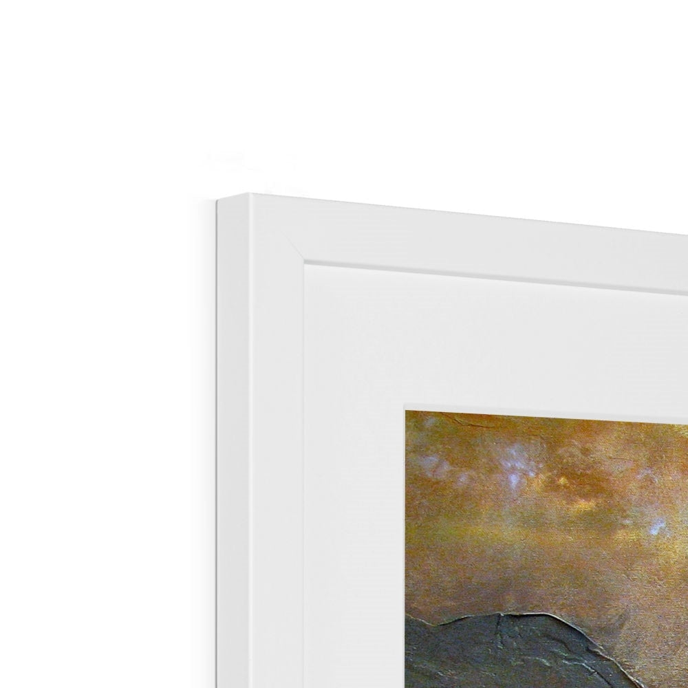 White rectangular frame with gold black abstract Sirmione Lake Garda art print