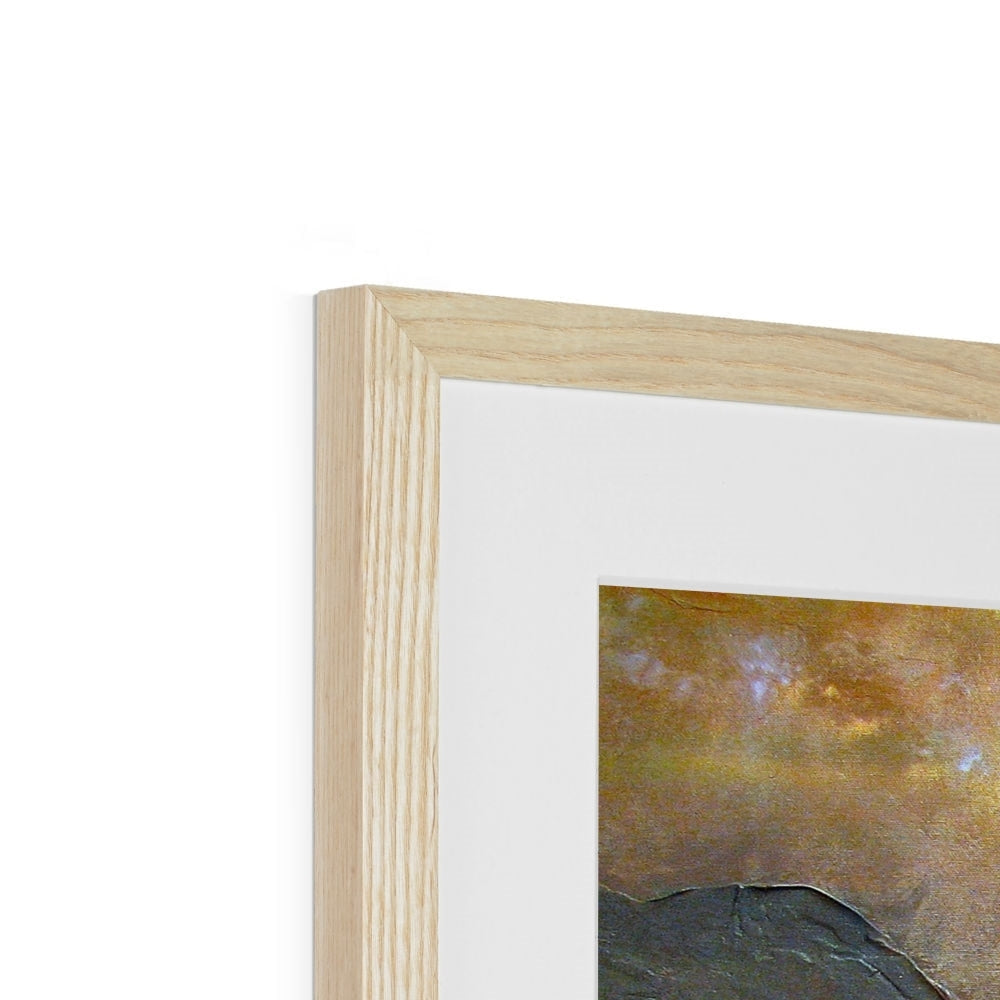 Light oak frame with white mat and Sirmione Lake Garda abstract print