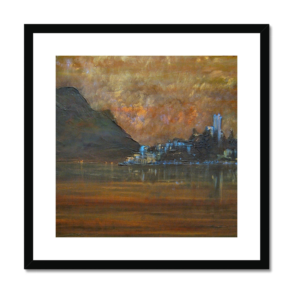 Sirmione Lake Garda black framed canvas art print with mountains and water