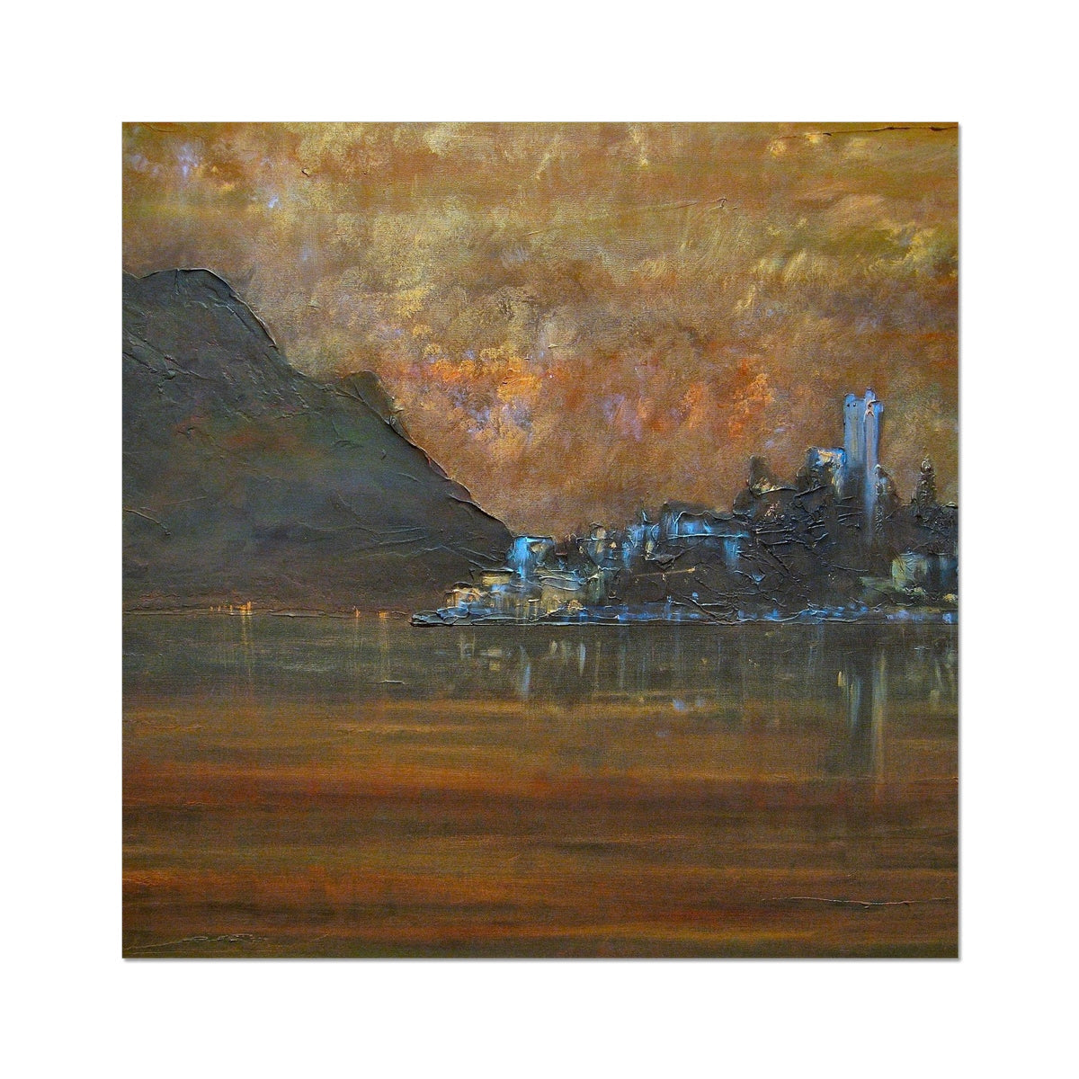 Gold and brown abstract Sirmione Lake Garda castle print