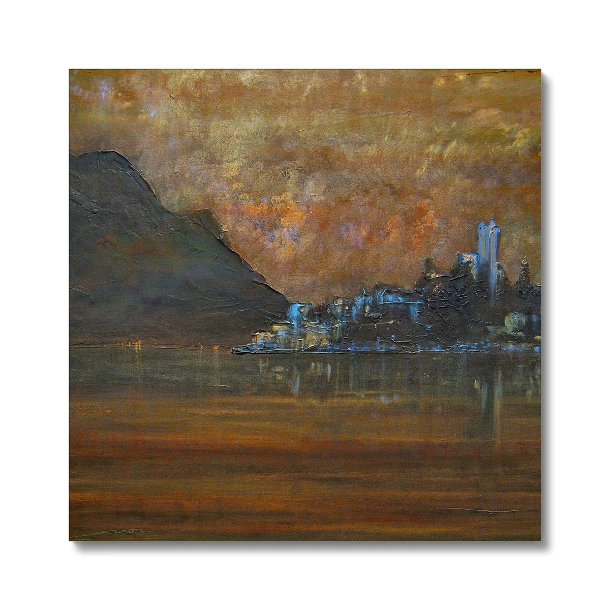 Sirmione Lake Garda canvas print: brown gold mountain town landscape