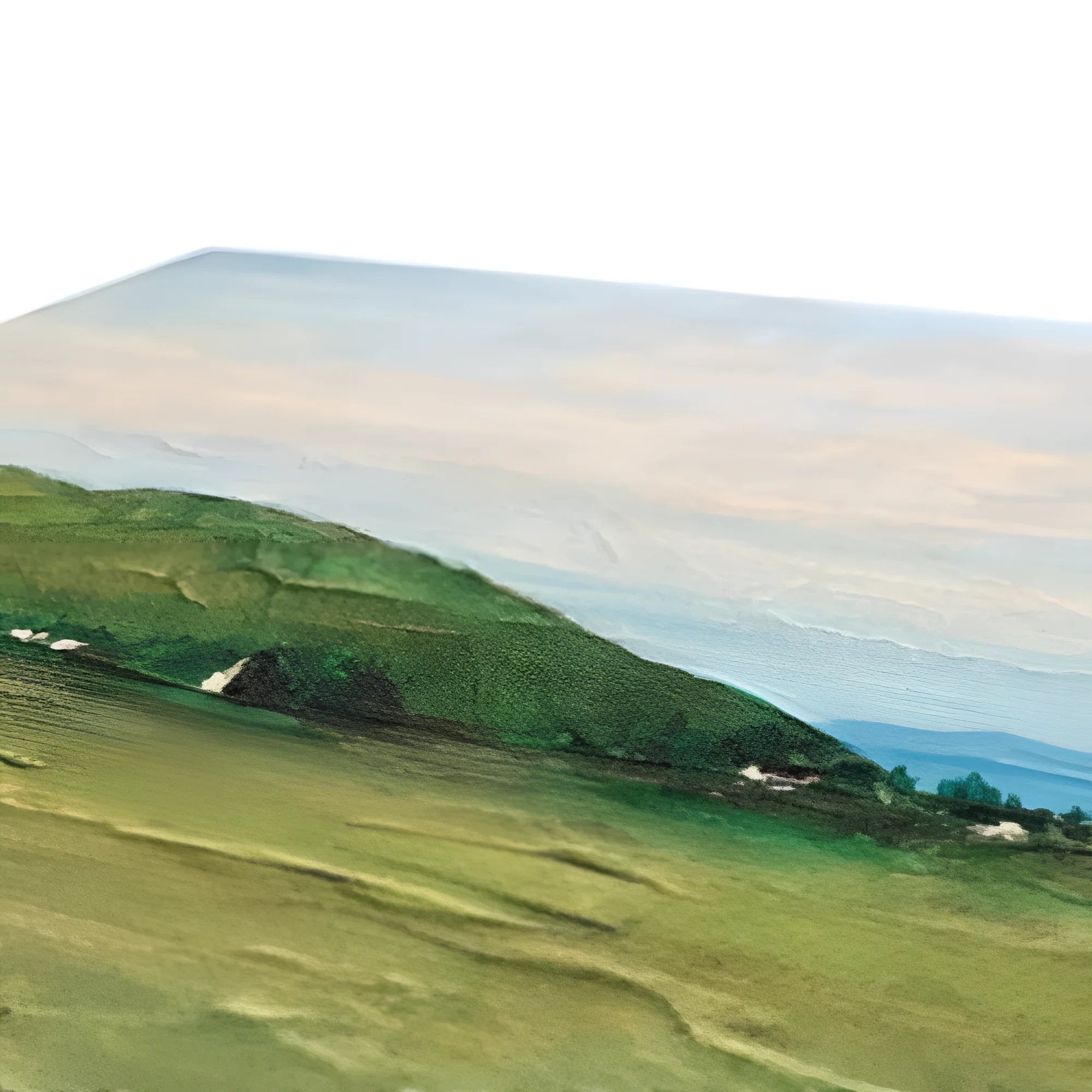 Textured oil painting of a rolling green landscape under a pale sky on A Skye Cottage Canvas