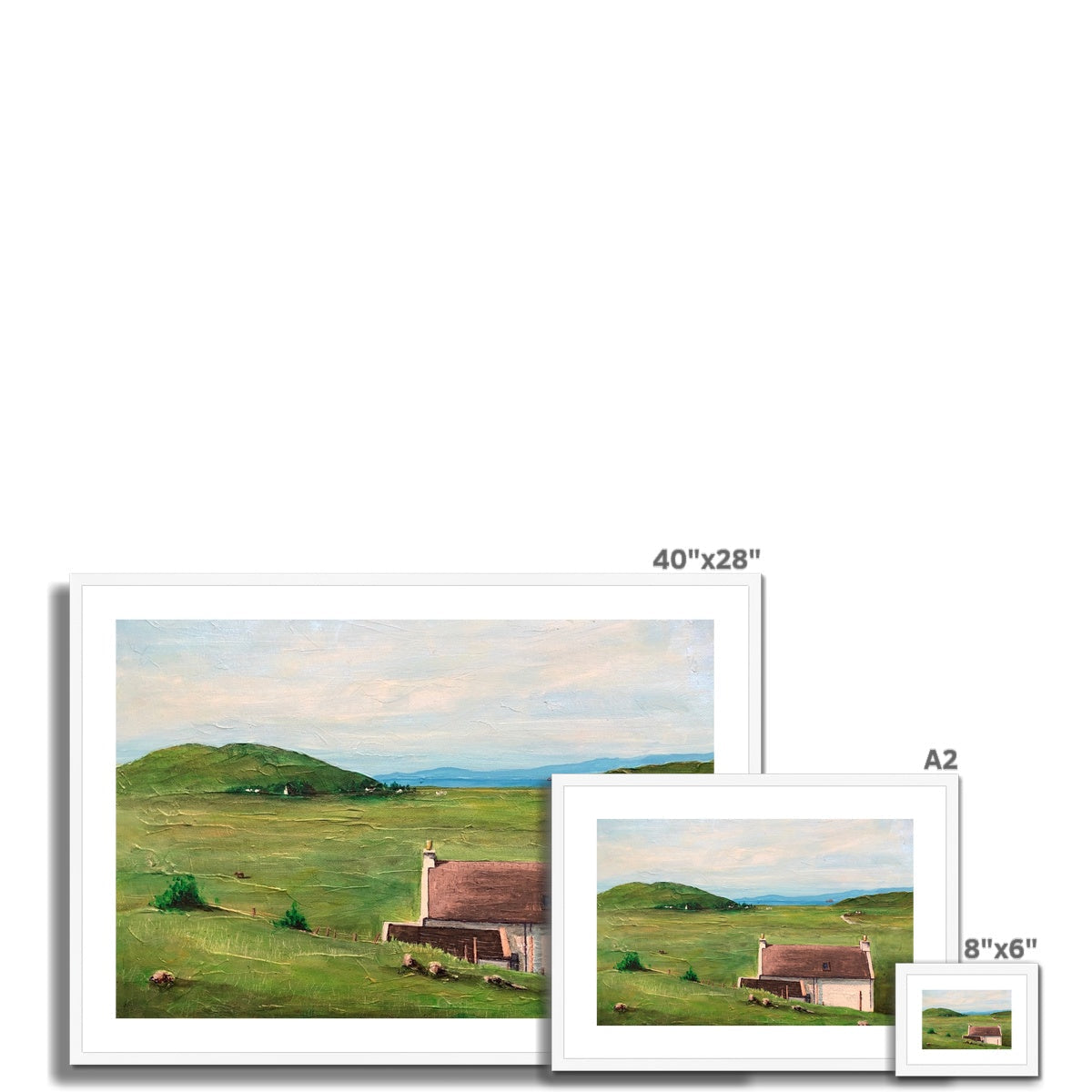 Set of three framed landscape prints including the Skye Cottage mounted artwork
