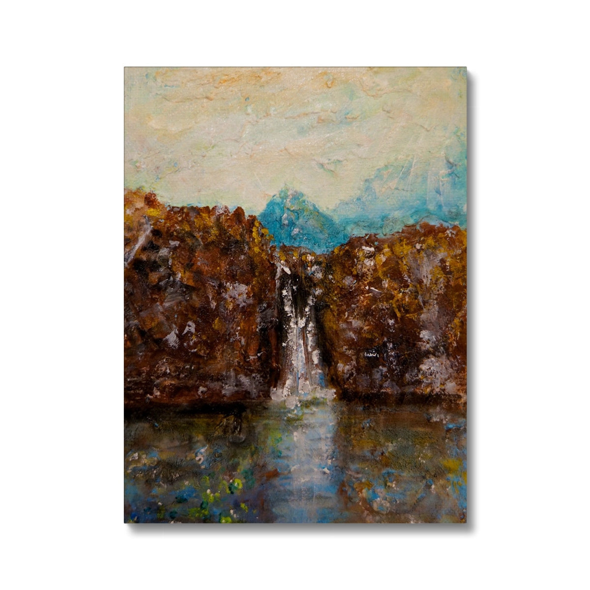 Skye Fairy Pools canvas print of waterfall between rugged earth-toned cliffs