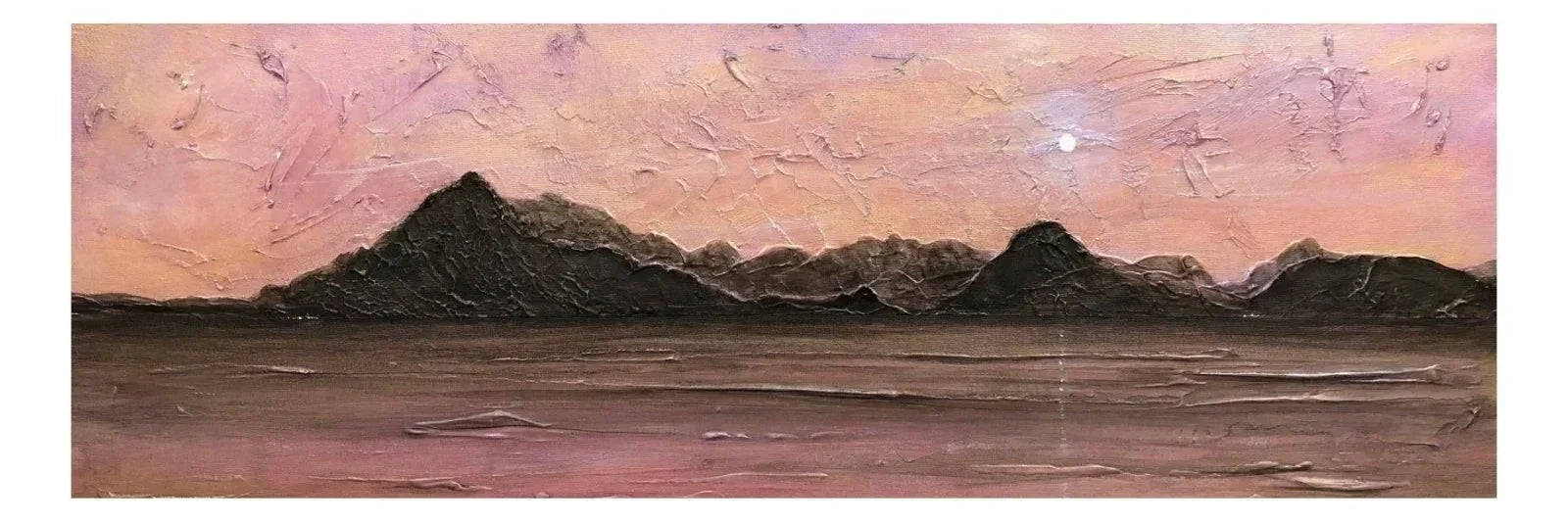 Skye Moonset pink purple abstract mountain painting with textured brushstrokes