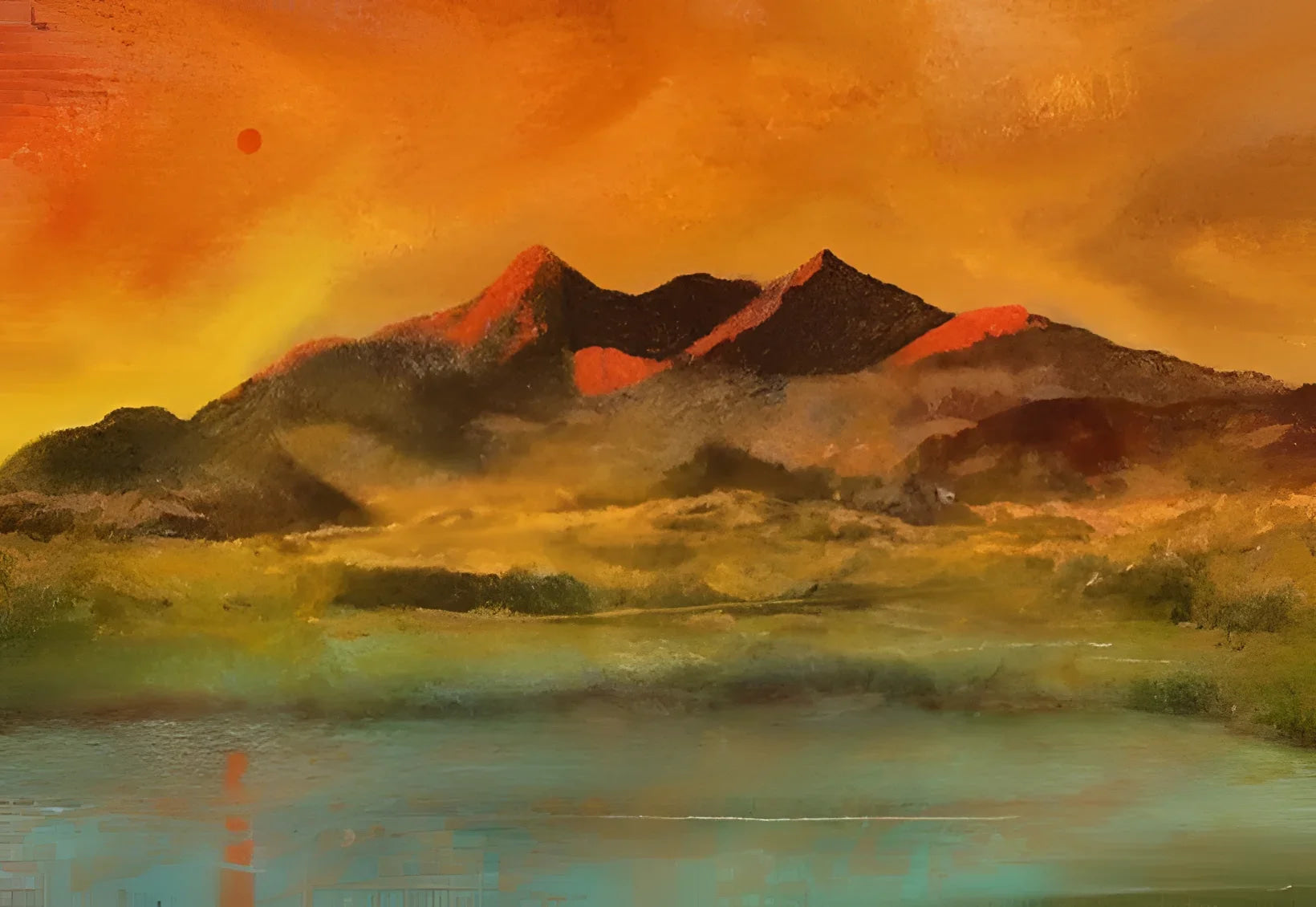 Mountainous landscape painting from Skye Red Moon Cuillin Original Painting collection