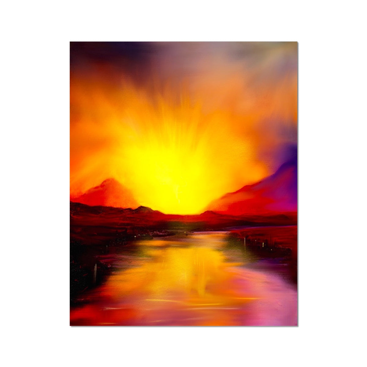 Vivid abstract Skye Sunset Artist Proof Collector Print over reflective water and mountains