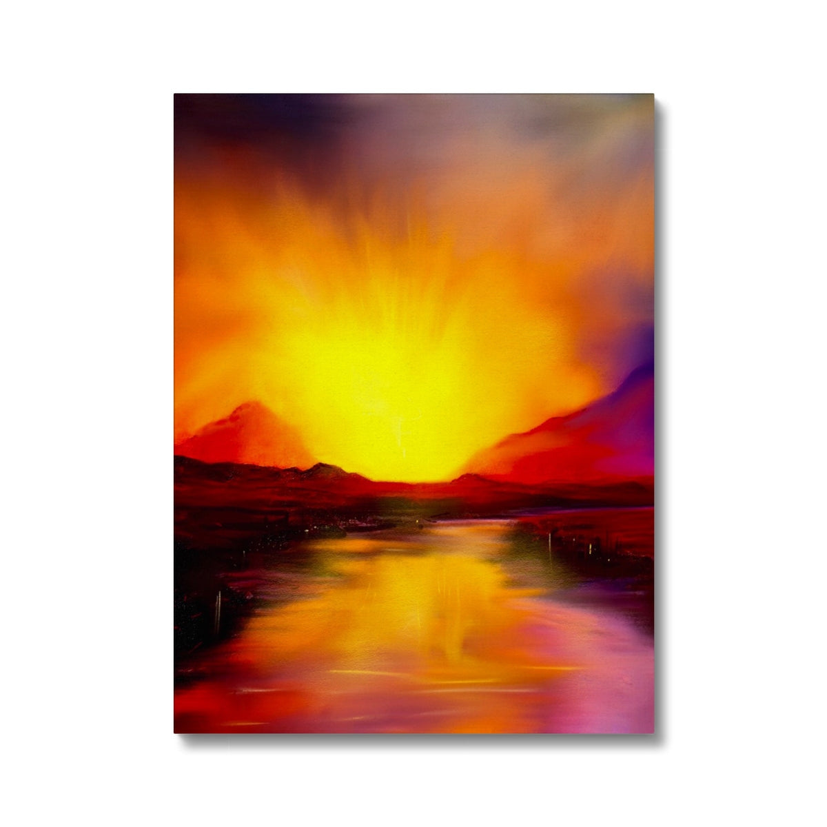 Skye Sunset Canvas oil painting featuring a vibrant sunset over water and mountains