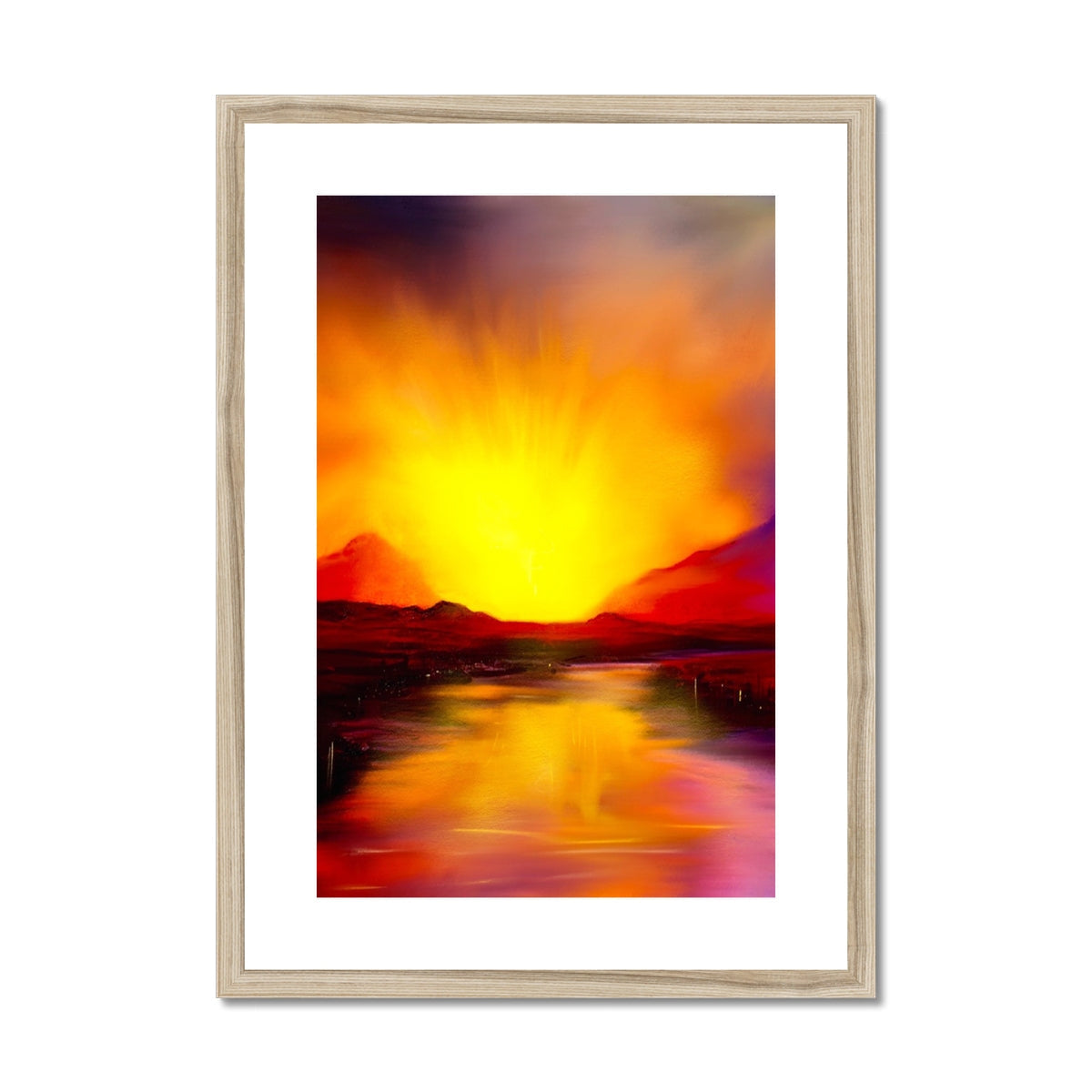 Skye Sunset Framed and Mounted Print featuring vibrant sunset over water scene