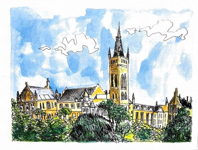 Skyline Print of Glasgow University | Damian Henry Artist Printmaker