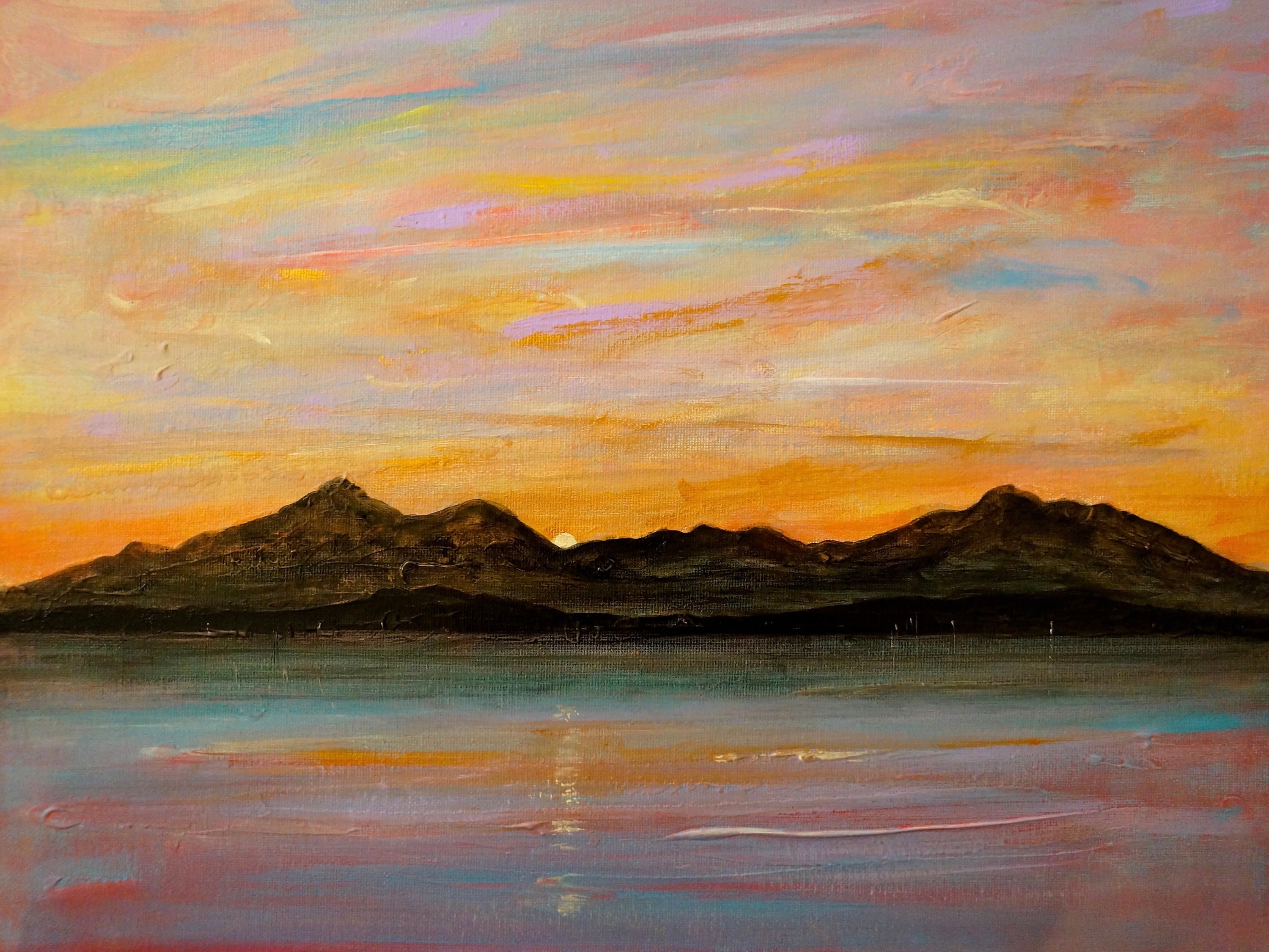 Sunset landscape painting from The Sleeping Warrior Arran Original Painting collection