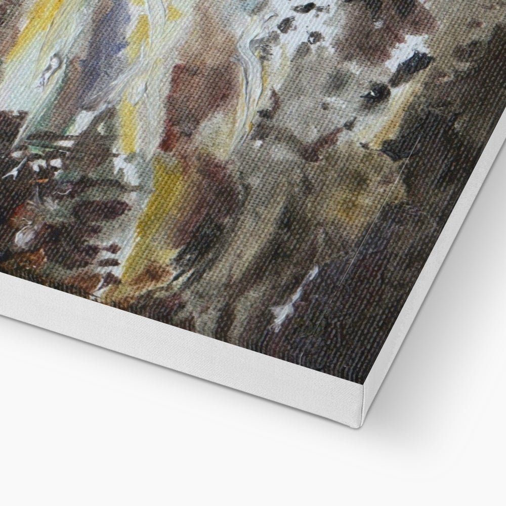 Snow Above Lunderston canvas print in muted earth tones with yellow splashes