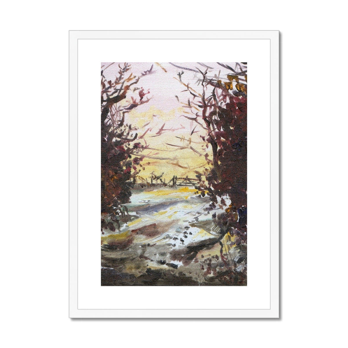 Snow Above Lunderston winter landscape art print with bare trees and snow