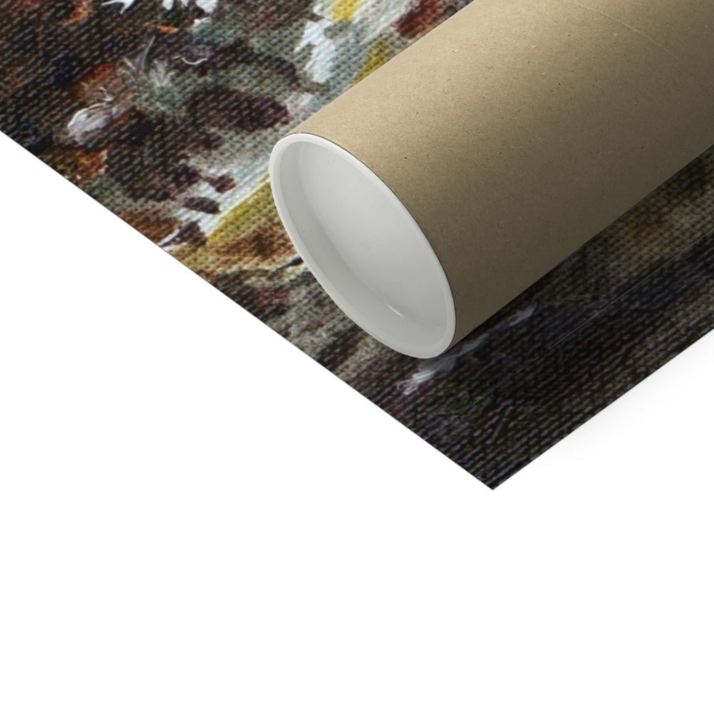Brown cardboard tube with white cap for Snow Above Lunderston print