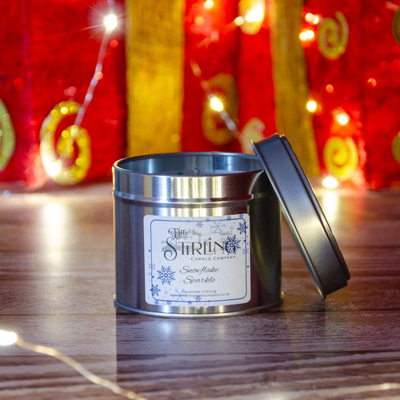 Snowflake Sparkle travel tin candle by Stirling Candle Company