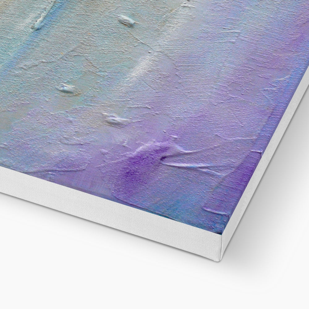 Pastel rainbow abstract canvas print of Sollas Beach North Uist in white frame