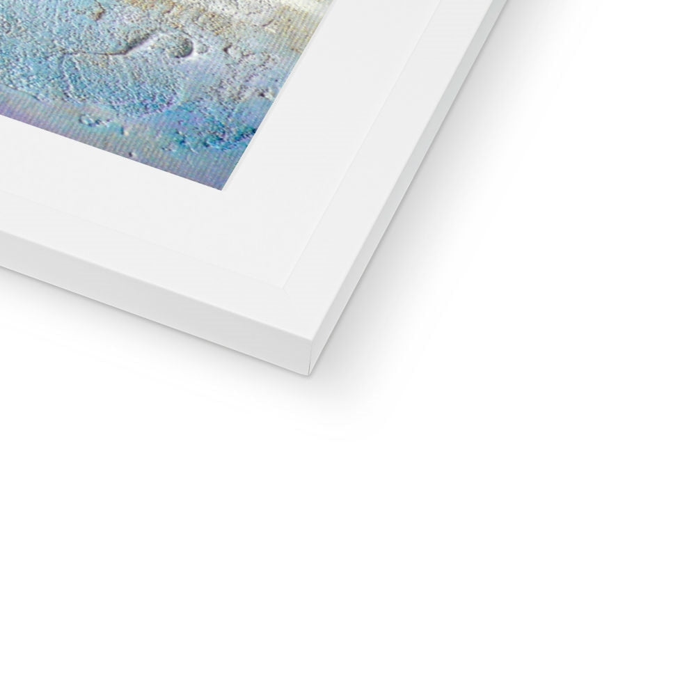 White matte frame with blue green Sollas Beach North Uist abstract art print