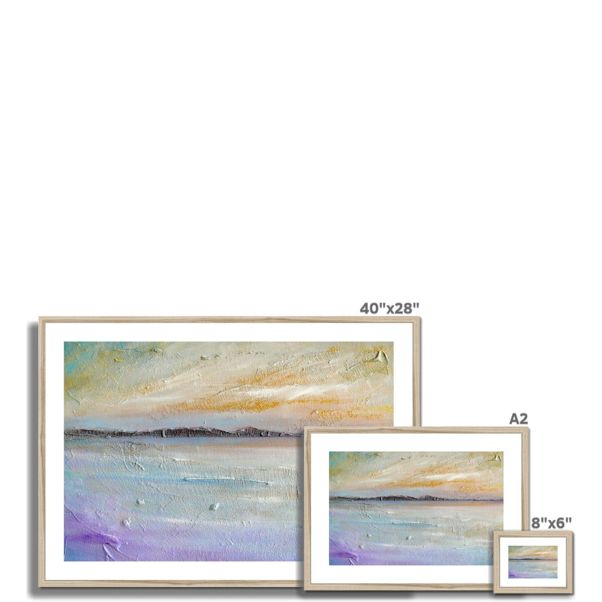 Sollas Beach North Uist abstract art print in soft pastel hues with textured brushstrokes, silver frame